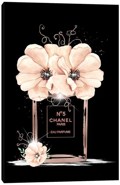 Rose Gold Fashion Perfume Bottle And Anemones Canvas Art Print - Anemone Art