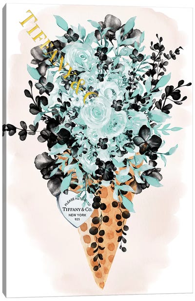Teal Fashion Ice Cream Cone Bouquet Canvas Art Print - Food & Drink Typography
