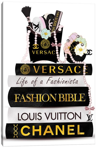 Fashion Fry Purse & Fashion Book Stack Canvas Art Print - Louis Vuitton Art