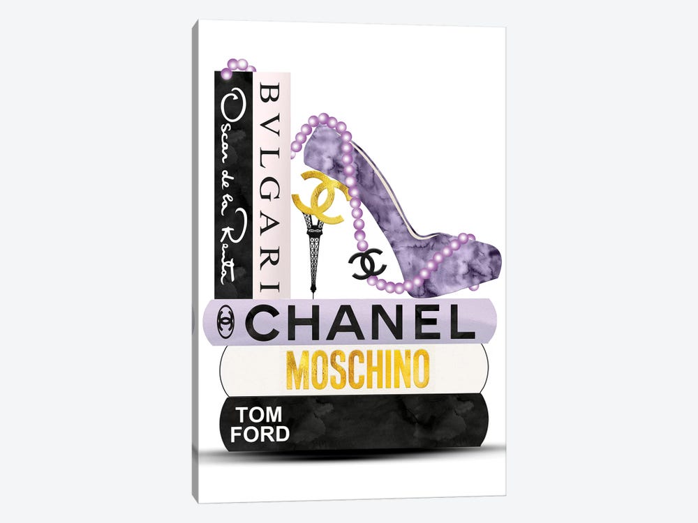 Purple, Black & Gold High Heel On Fashion Book Stack by Pomaikai Barron 1-piece Canvas Art