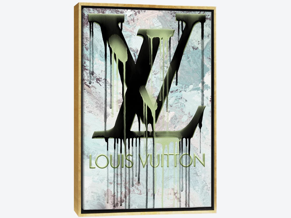Framed Canvas Art (Gold Floating Frame) - Fashion Drips_LV Sweetly Pink by Pomaikai Barron ( Fashion > Fashion Brands > Louis Vuitton art) - 40x26 in