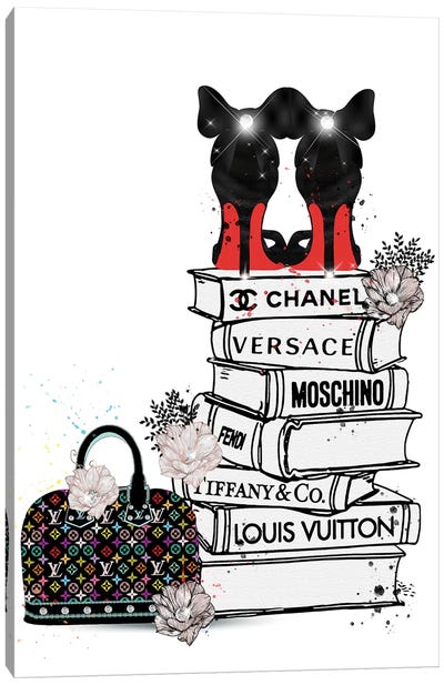 Bubu Heels On Fashion Book Stack And Lv Bag Canvas Art Print - Book Art