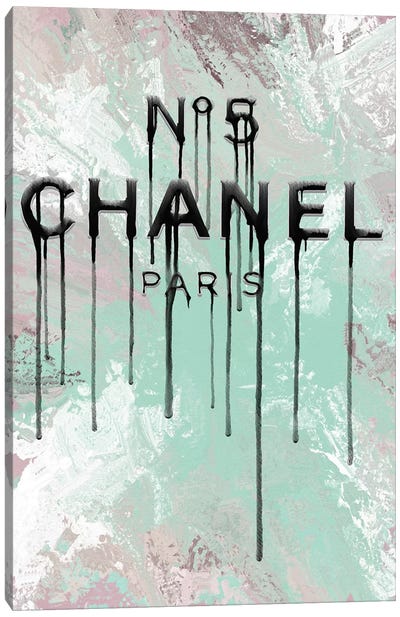 Fashion No5 Mint Mix Dripping Canvas Art Print - Paris Typography