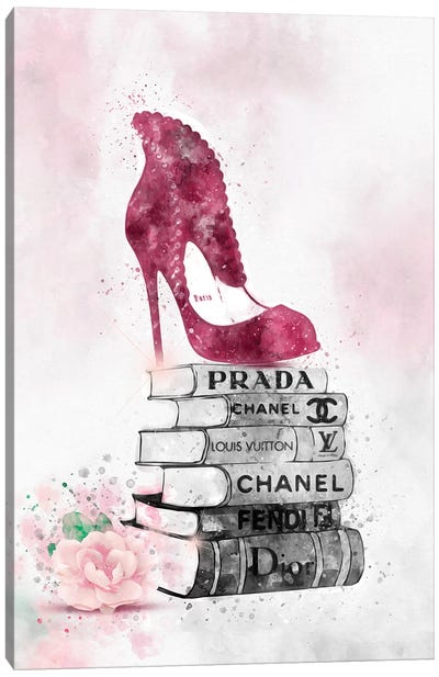 Bubu High Heel On Book Stack Canvas Art Print - Reading & Literature