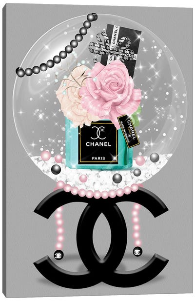 Blushed Roses & Turquoise Fashion Vase Glitter Ball Canvas Art Print - Chanel Art