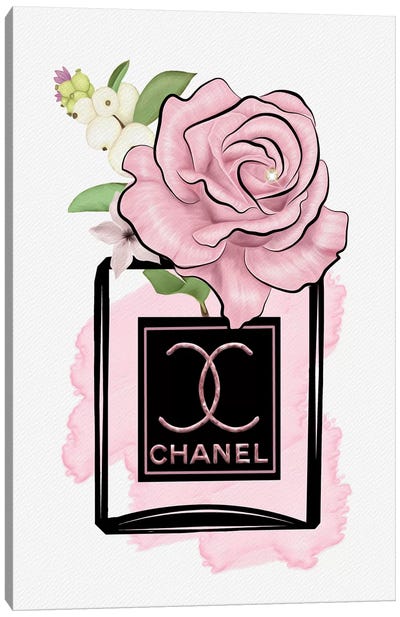Blushed Rose In Wet Paint Fashion Perfume Bottle Canvas Art Print - Perfume Bottle Art