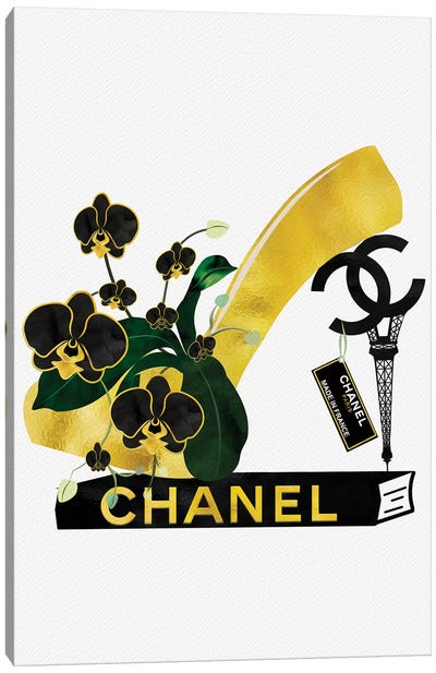 Black & Gold High Heel On Fashion Book Canvas Art Print - Orchid Art