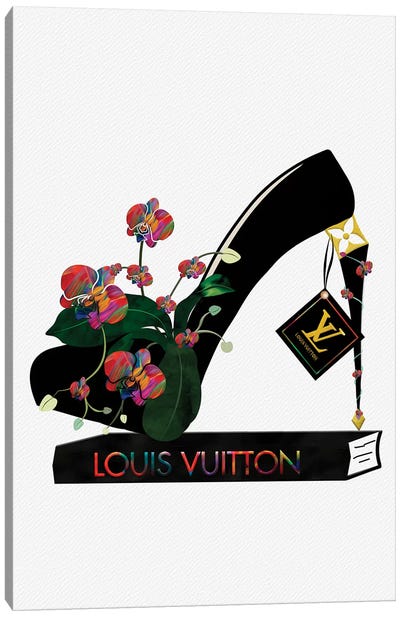 LV Krazy Kolorful Orchid Heel On Fashion Book Canvas Art Print - Orchid Art