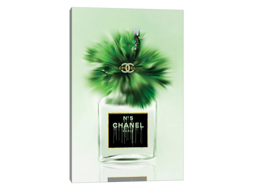 Pomaikai Barron Canvas Wall Decor Prints - Green Dreams Fashion Perfume Bottle & Hibiscus ( Fashion > Hair & Beauty > Perfume Bottles art) - 40x26 in