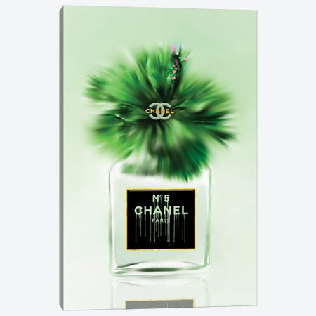 Green Dreams Fashion Perfume Bottle & Hibiscus Canvas Print #POB287} by Pomaikai Barron Art Print