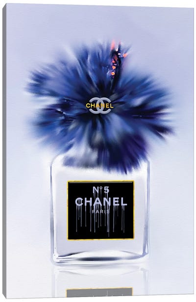 Little Bottle Blue Fashion Perfume Vase Canvas Art Print - Glam Décor
