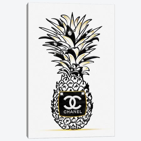 CC Black White Gold Fashion Pineapple With Diamonds & Pearls Canvas Print #POB299} by Pomaikai Barron Art Print