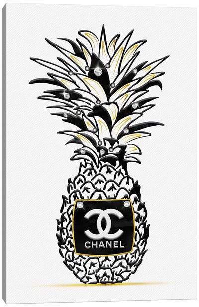 CC Black White Gold Fashion Pineapple With Diamonds & Pearls Canvas Art Print - Pineapple Art