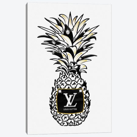 LV Black White Gold Fashion Pineapple With Diamonds & Pearls Canvas Print #POB300} by Pomaikai Barron Canvas Art Print
