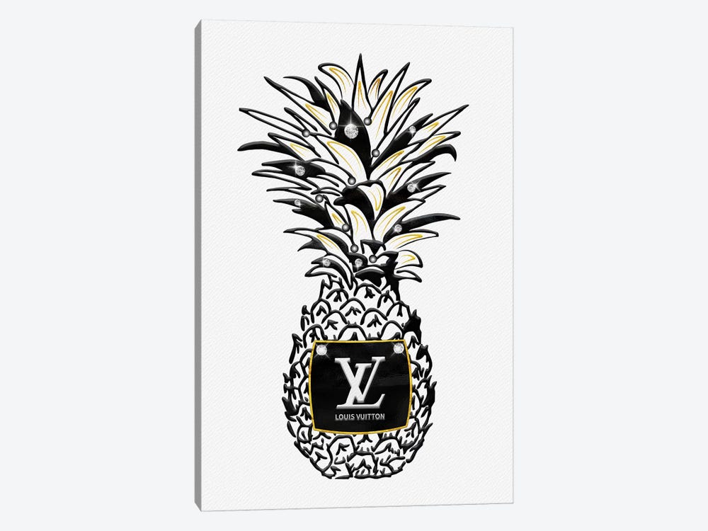LV Black White Gold Fashion Pineapple With Diamonds & Pearls by Pomaikai Barron 1-piece Canvas Artwork