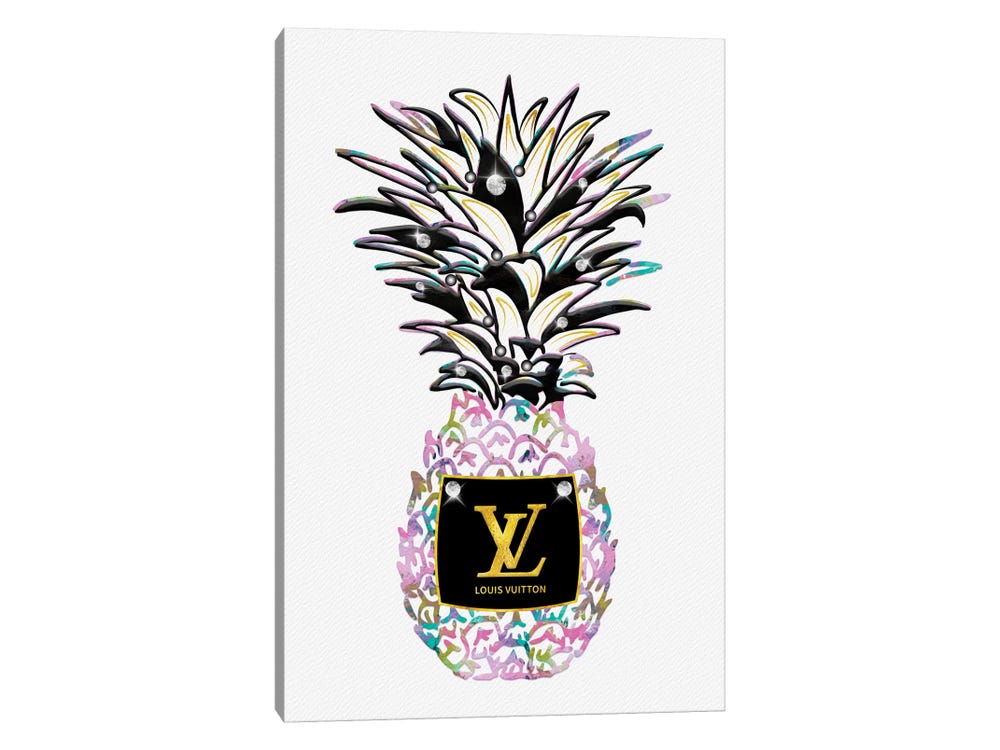 Framed Canvas Art (Gold Floating Frame) - LV Pastel Fashion Pineapple by Pomaikai Barron ( Food & Drink > Food > Fruits > Pineapples art) - 26x18 in