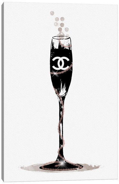 CC Champange Glass Canvas Art Print - Chanel Art