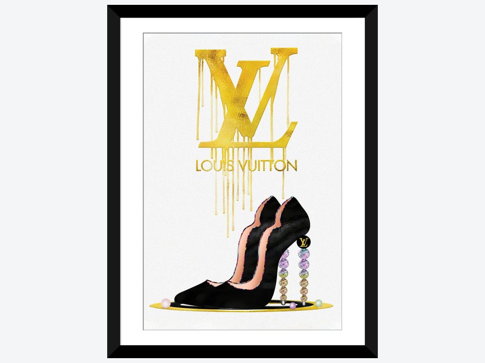 Framed Canvas Art (Champagne) - Grunged and Dripping LV by Pomaikai Barron ( Fashion > Fashion Brands > Louis Vuitton art) - 26x18 in