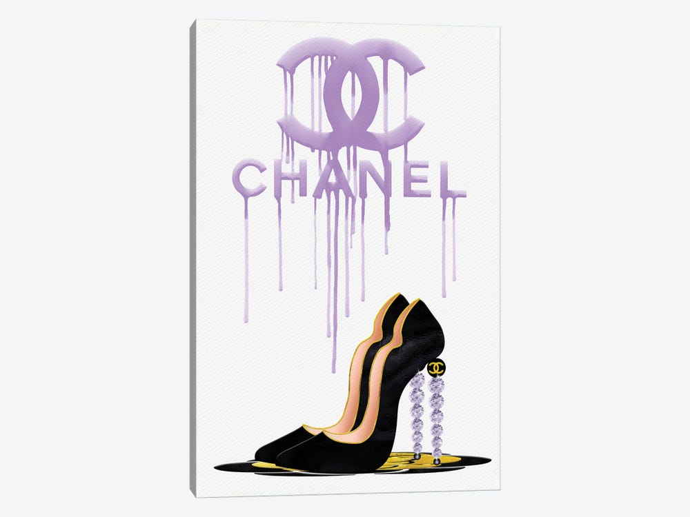 Pomaikai Barron Canvas Wall Decor Prints - Fashion Drips CC Purple High Heels, Diamonds & Pearls ( Fashion > Fashion Brands > Chanel art) - 40x26 in