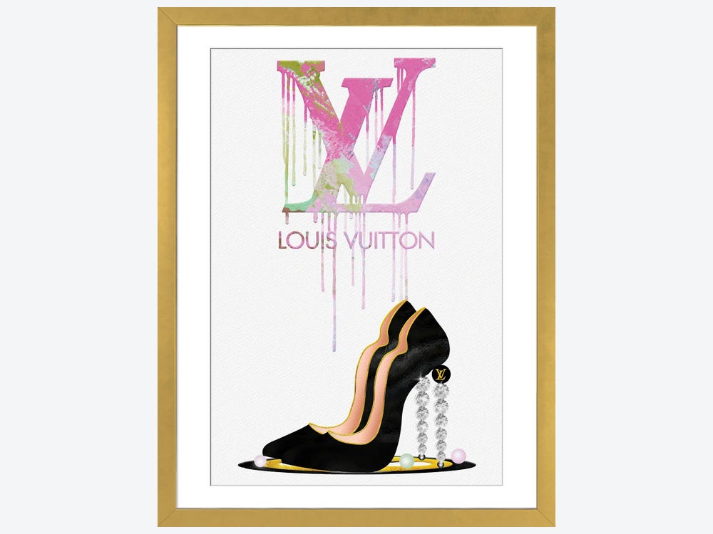 Framed Canvas Art (Gold Floating Frame) - Fashion Drips_LV Candy High Heels, Diamonds & Pearls by Pomaikai Barron ( Fashion > Fashion Brands > Louis