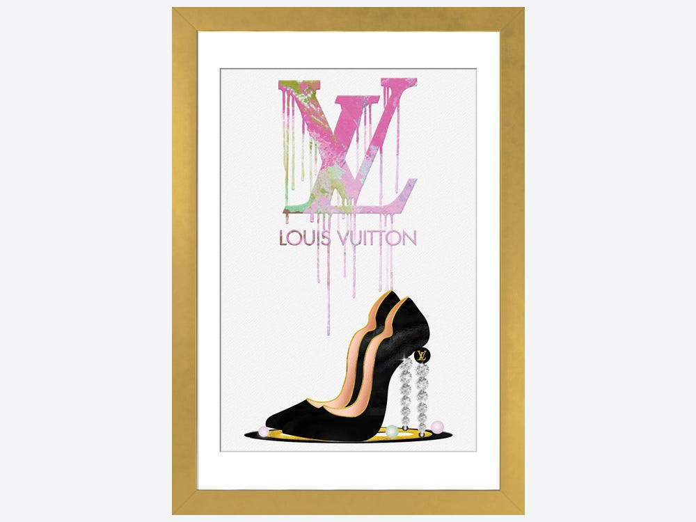 Framed Canvas Art (Gold Floating Frame) - Fashion Drips_LV Candy High Heels, Diamonds & Pearls by Pomaikai Barron ( Fashion > Fashion Brands > Louis