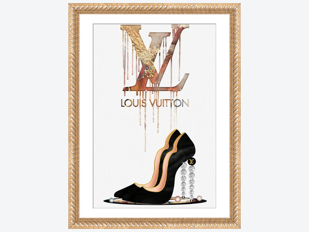 Framed Canvas Art (White Floating Frame) - Bling Bling Bubu High Heels on Fashion Book Stack by Pomaikai Barron ( Fashion > Fashion Brands > Louis