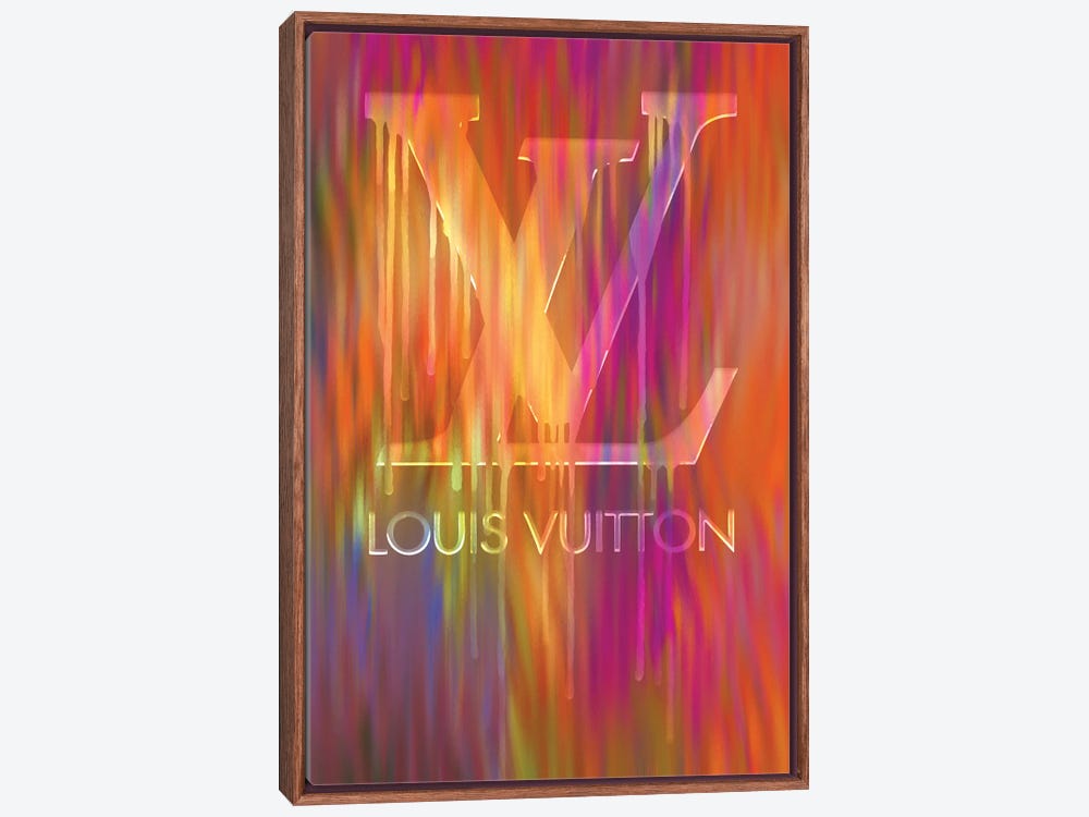 Framed Canvas Art (Champagne) - Fashion Drips LV Chocolate de Moda by Pomaikai Barron ( Fashion > Fashion Brands > Louis Vuitton art) - 26x18 in