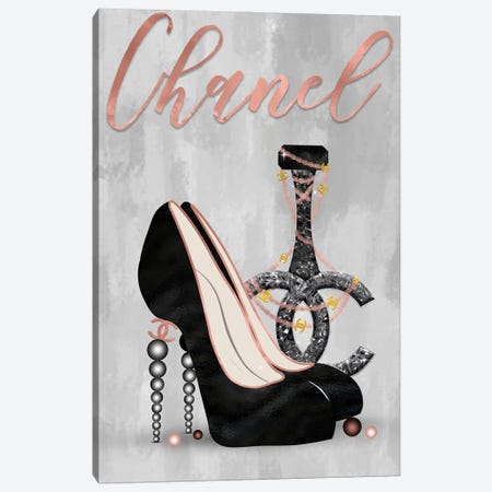 Framed Canvas Art (Gold Floating Frame) - Bling Bling Bubu High Heels on Fashion Book Stack by Pomaikai Barron ( Fashion > Fashion Brands > Louis