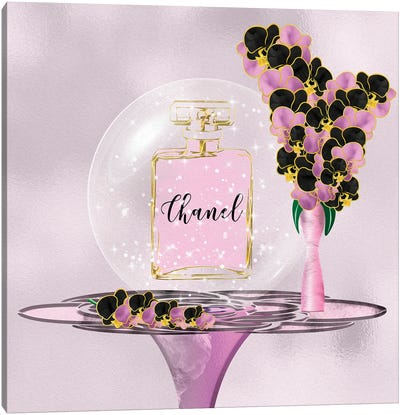 Azura Pink Perfume Bottle & Orchids Canvas Art Print - Orchid Art