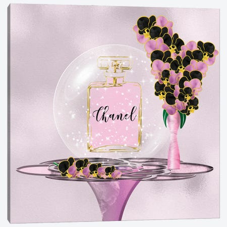 Azura Pink Perfume Bottle & Orchids Canvas Print #POB392} by Pomaikai Barron Canvas Art