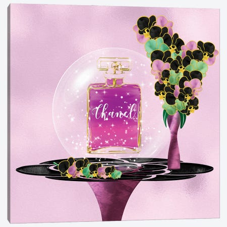 Azina Dark Pink Perfume Bottle & Orchids Canvas Print #POB393} by Pomaikai Barron Canvas Art