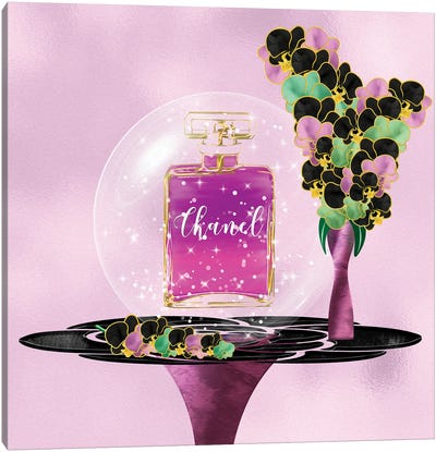 Azina Dark Pink Perfume Bottle & Orchids Canvas Art Print - Orchid Art