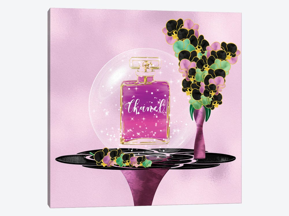 Azina Dark Pink Perfume Bottle & Orchids by Pomaikai Barron 1-piece Canvas Art