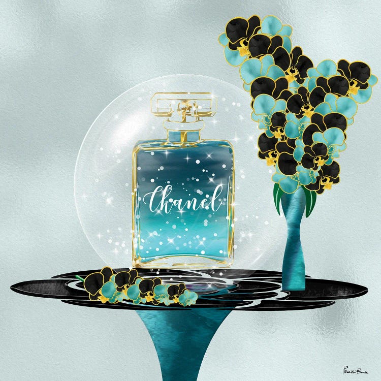 Azeni Teal Blue Perfume Bottle & Orchids