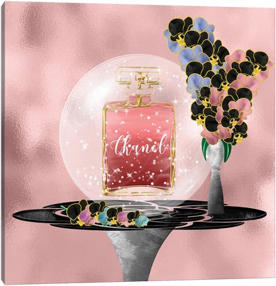 Azeliana Dark Blush Perfume Bottle & Orchids Canvas Art Print - Orchid Art
