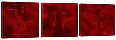 After Glow Triptych Canvas Art Print - Red Abstract Art