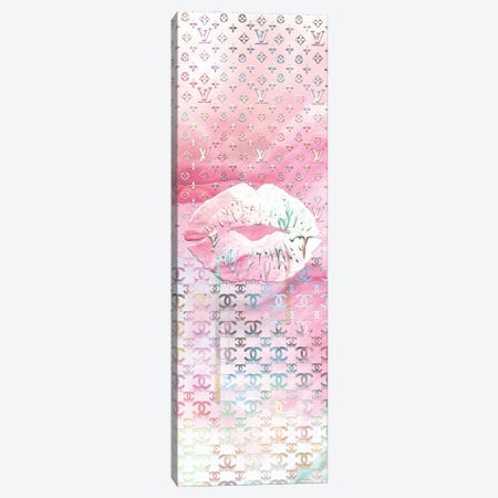 Framed Canvas Art (Champagne) - Louis Vuitton Pink Glitter Lips by Julie Schreiber ( Fashion > Fashion Brands > Louis Vuitton art) - 26x18 in