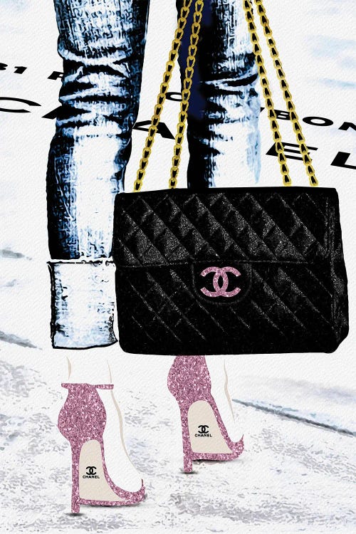 Lady With The Chanel Bag And Rose High - Canvas Art