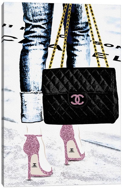 Lady With The Chanel Bag And Rose High Heels Canvas Art Print - Bag & Purse Art