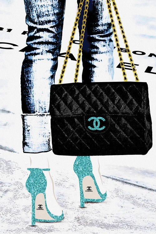 Lady with The Chanel Bag and Teal High Heels by Pomaikai Barron Fine Art Paper Poster ( Fashion > Fashion Accessories > Bags & Purses art) - 24x16x.25