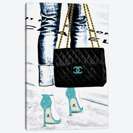 Lady With The Chanel Bag And Teal High Heels Canvas Print #POB439} by Pomaikai Barron Canvas Print