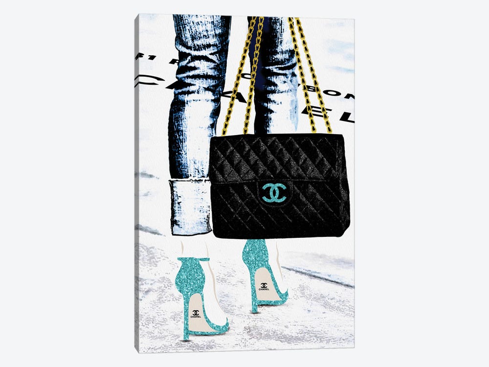 Lady With The Chanel Bag And Teal High Heels by Pomaikai Barron 1-piece Canvas Print