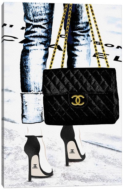 Lady With The Chanel Bag And Black High Heels Canvas Art Print - High Heel Art