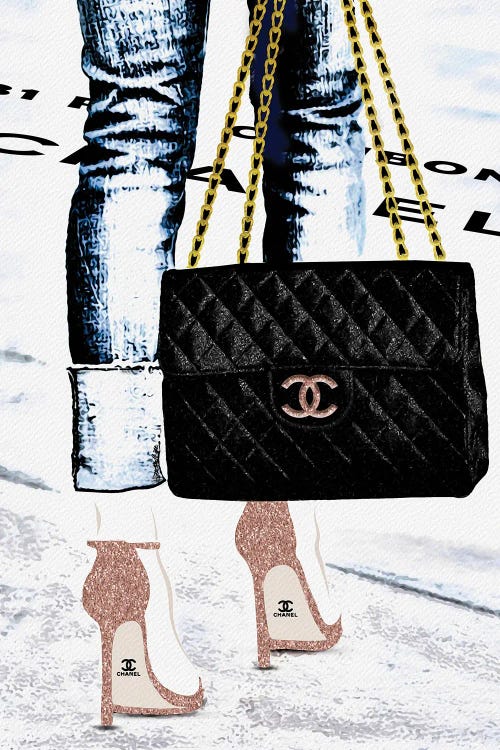 Lady With The Chanel Bag And Rose G - Canvas Artwork