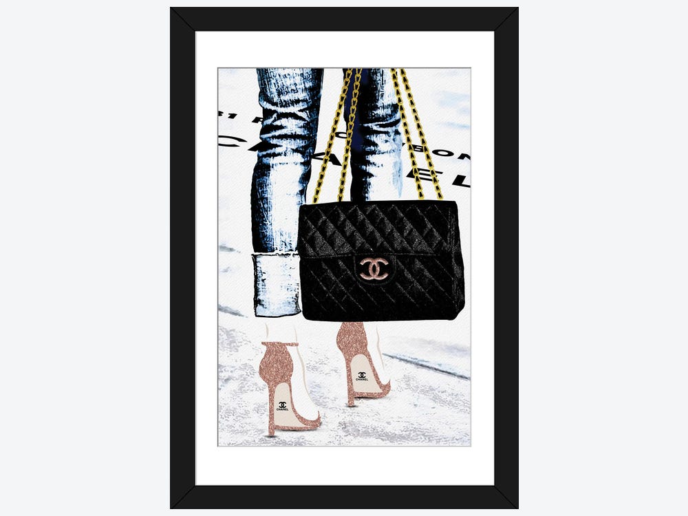 Framed Poster Prints - Lady with The Chanel Bag and Rose Gold High Heels by Pomaikai Barron ( Fashion > Fashion Accessories > Bags & Purses art) 