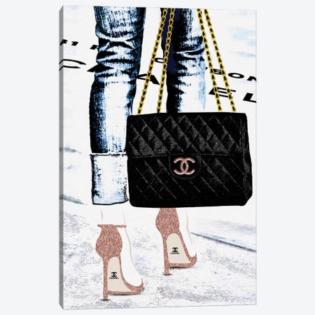 Lady With The Chanel Bag And Rose Gold High Heels Canvas Print #POB441} by Pomaikai Barron Canvas Wall Art