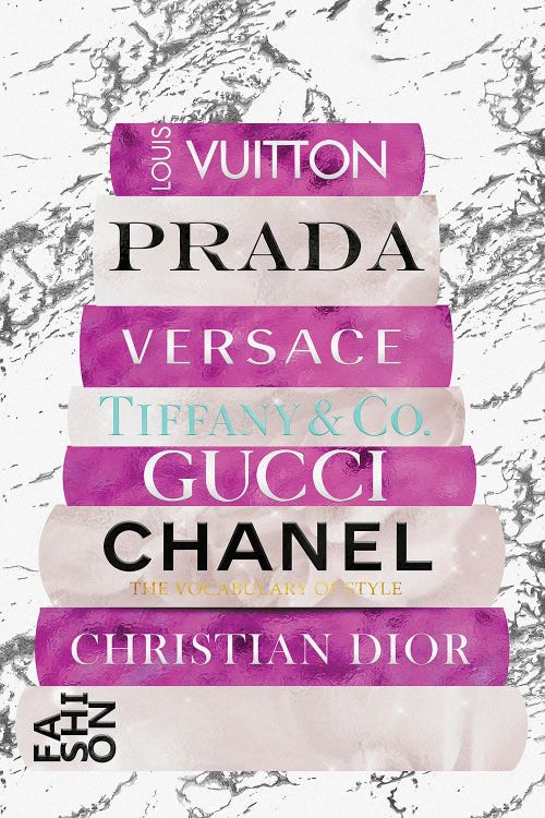 Fashion Nerd-Bright Pink & Beige Book Stack by Pomaikai Barron Fine Art Paper Poster ( Fashion > Fashion Brands > Versace art) - 24x16x.25