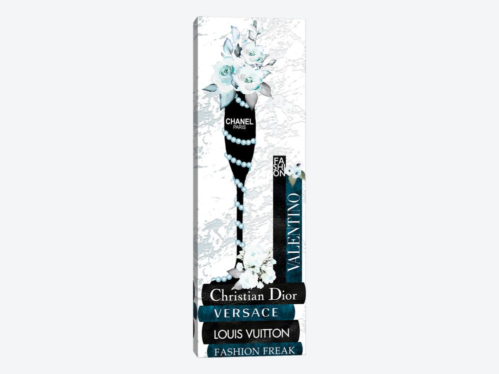 Champagne Glass With Flowers Pearls On Blue & Black Fashion Books by Pomaikai Barron 1-piece Canvas Print