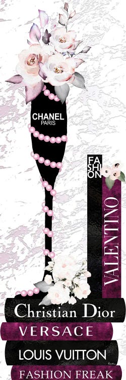 Champagne Glass With Flowers Pearls On Burgundy & Black Fashion Books