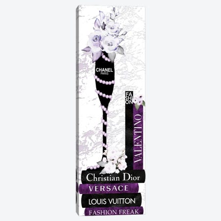 Champagne Glass With Flowers Pearls On Purple & Black Fashion Books Canvas Print #POB473} by Pomaikai Barron Canvas Print